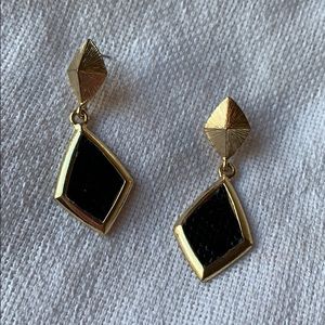 Black and gold triangle tear drop earrings